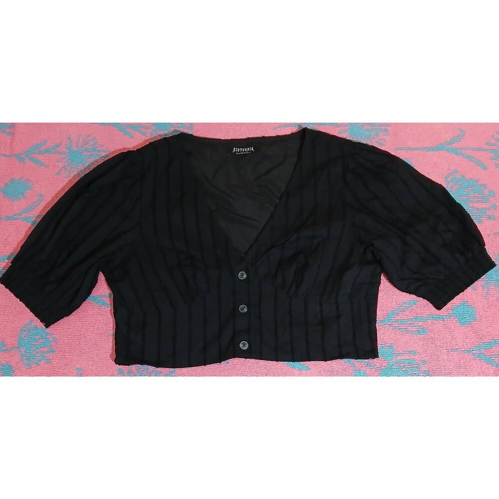 Disturbia womens large cropped boxy puffer sleeve top black